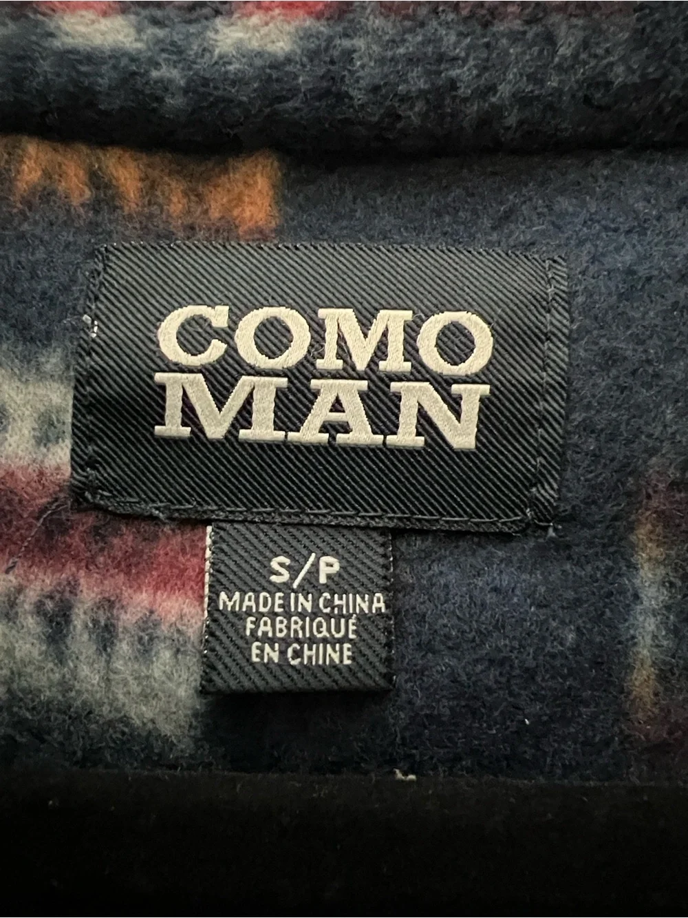 COMO MAN Navy Aztec Fleece Pullover with Multi Accent Pattern